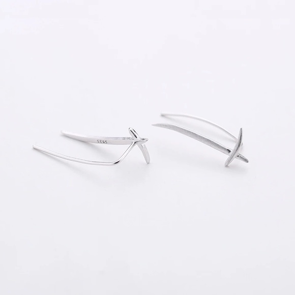 Minimalist Climber Cross Edgy Dainty Faith Religious 925 Silver Light Earring - Picture 4 of 7